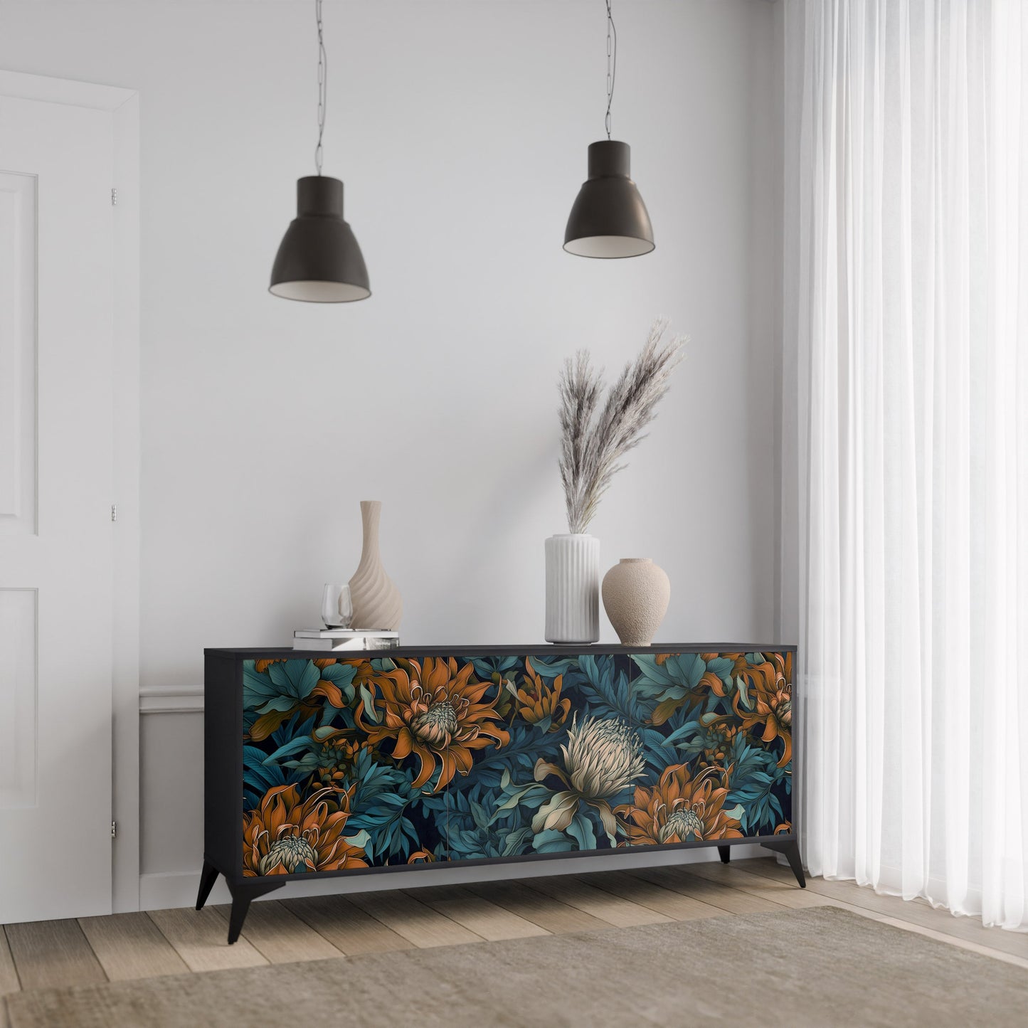 Credenza a 3 ante MORNING BLOOM in finitura nera