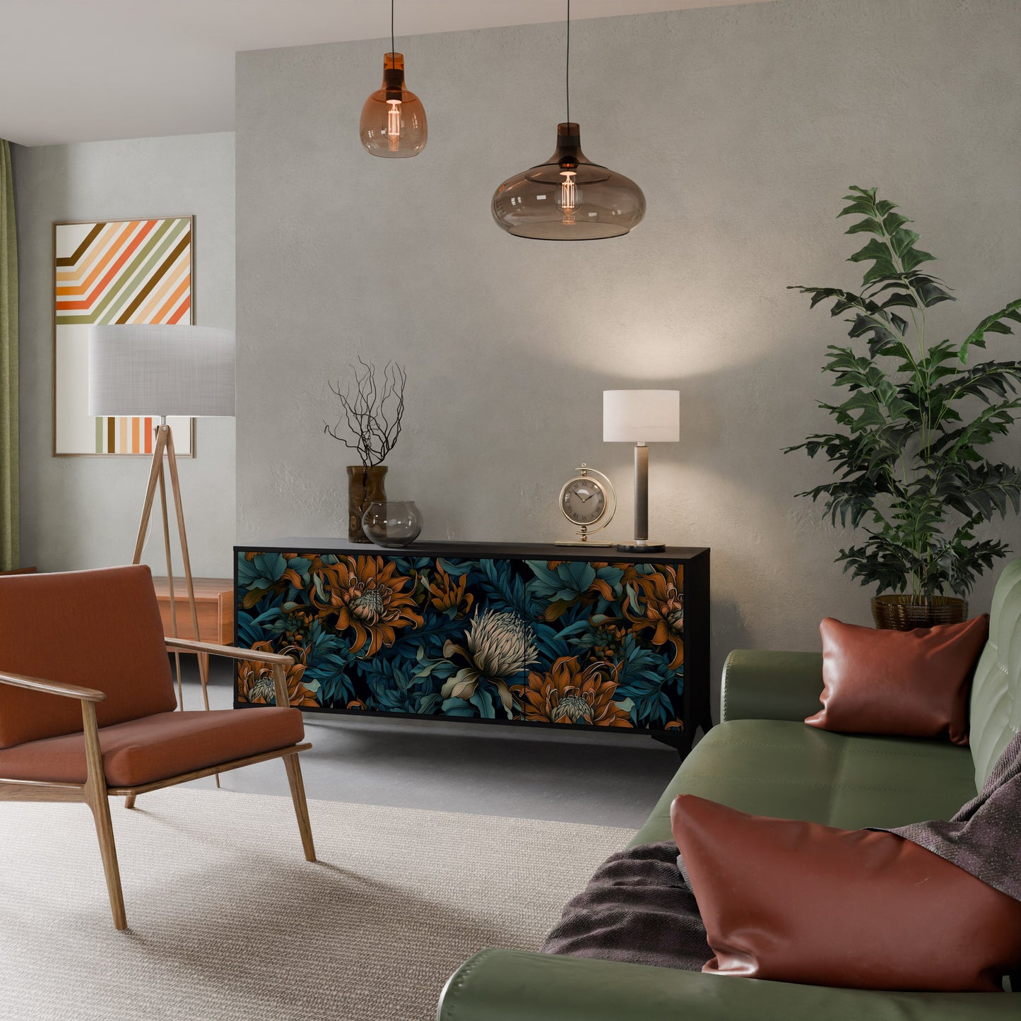 Credenza a 3 ante MORNING BLOOM in finitura nera