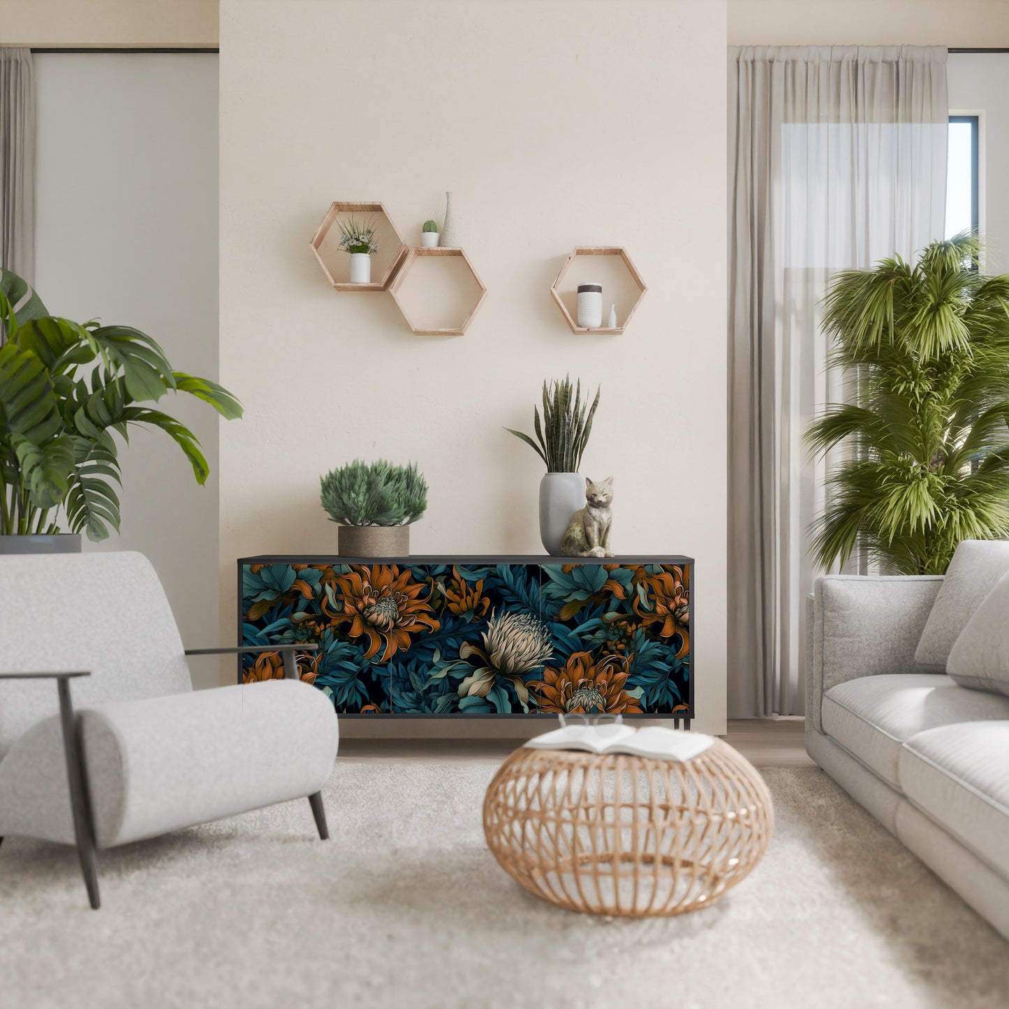 Credenza a 3 ante MORNING BLOOM in finitura nera