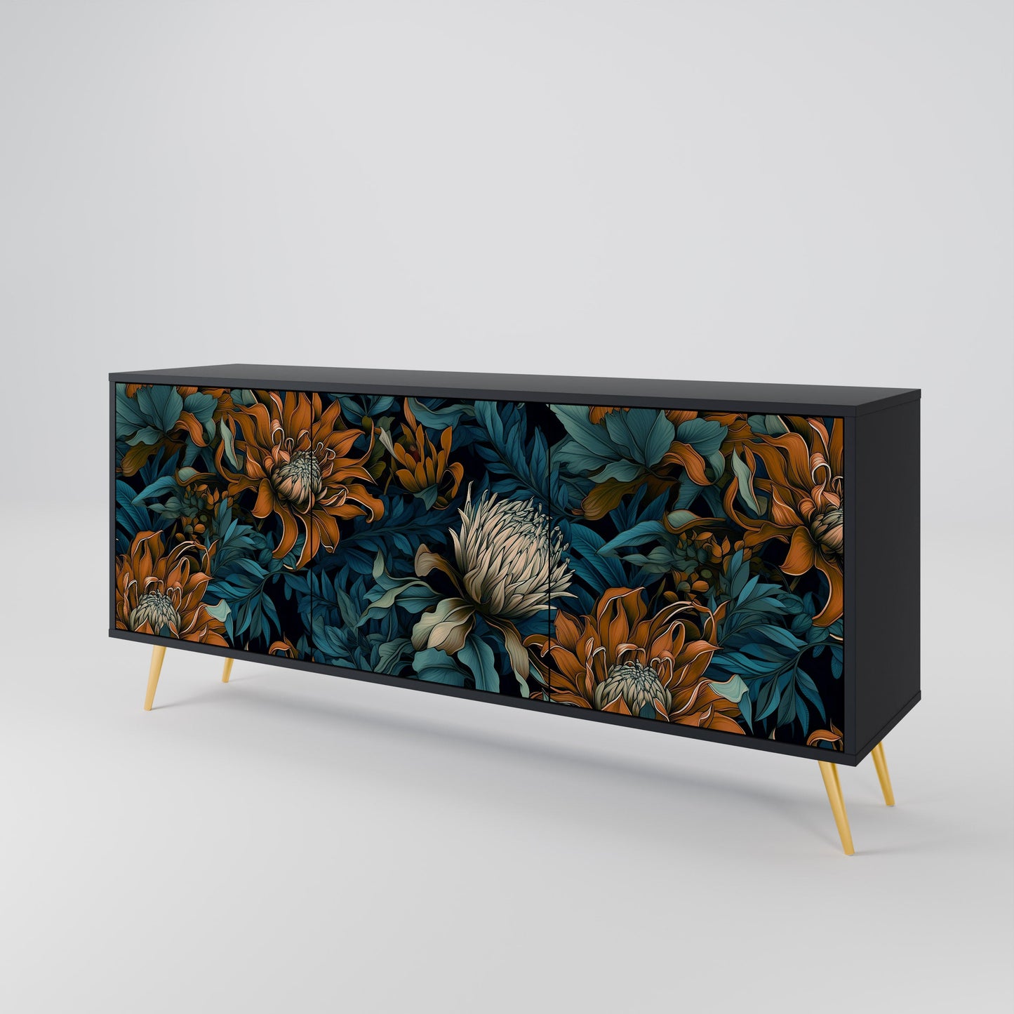 Credenza a 3 ante MORNING BLOOM in finitura nera