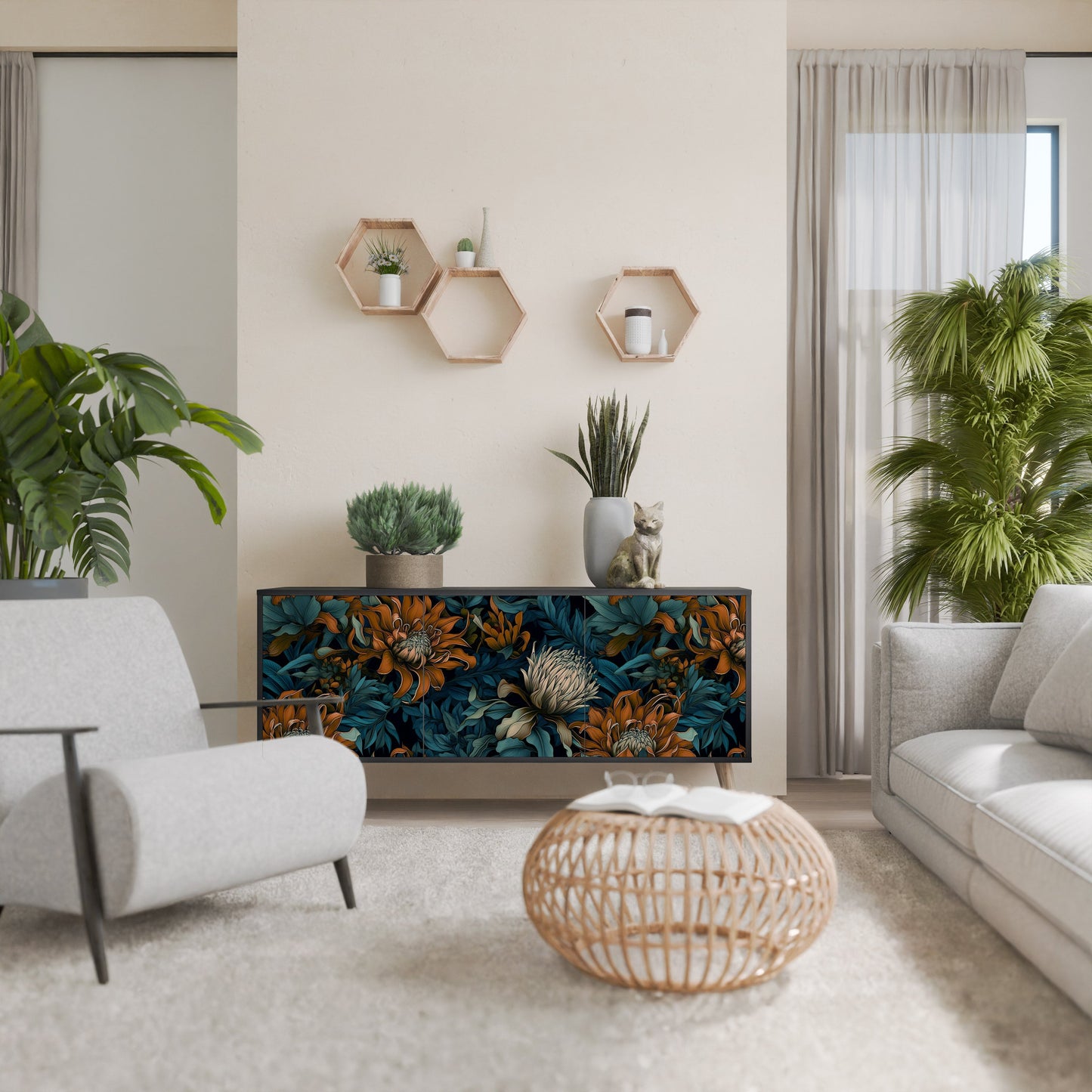 Credenza a 3 ante MORNING BLOOM in finitura nera
