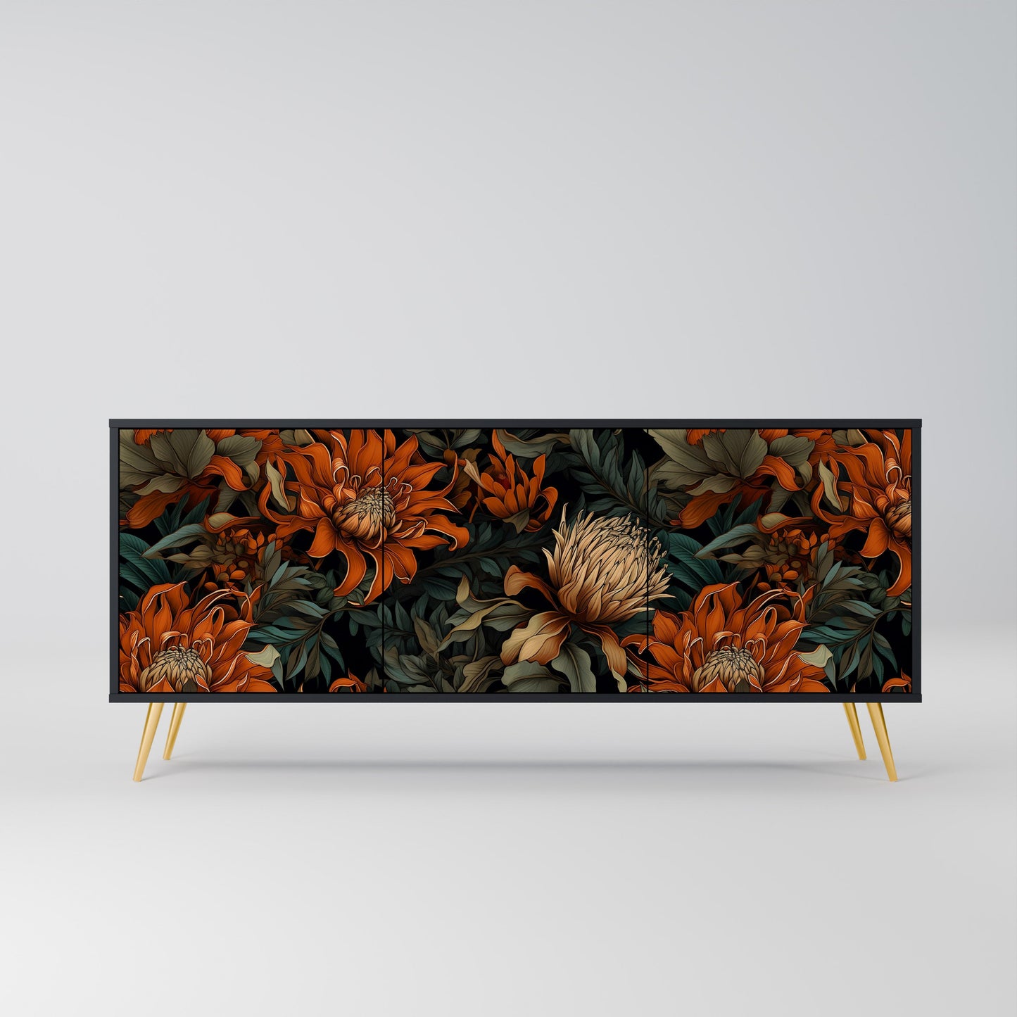DAWN BLOOM 3-Door Sideboard in Black Finish