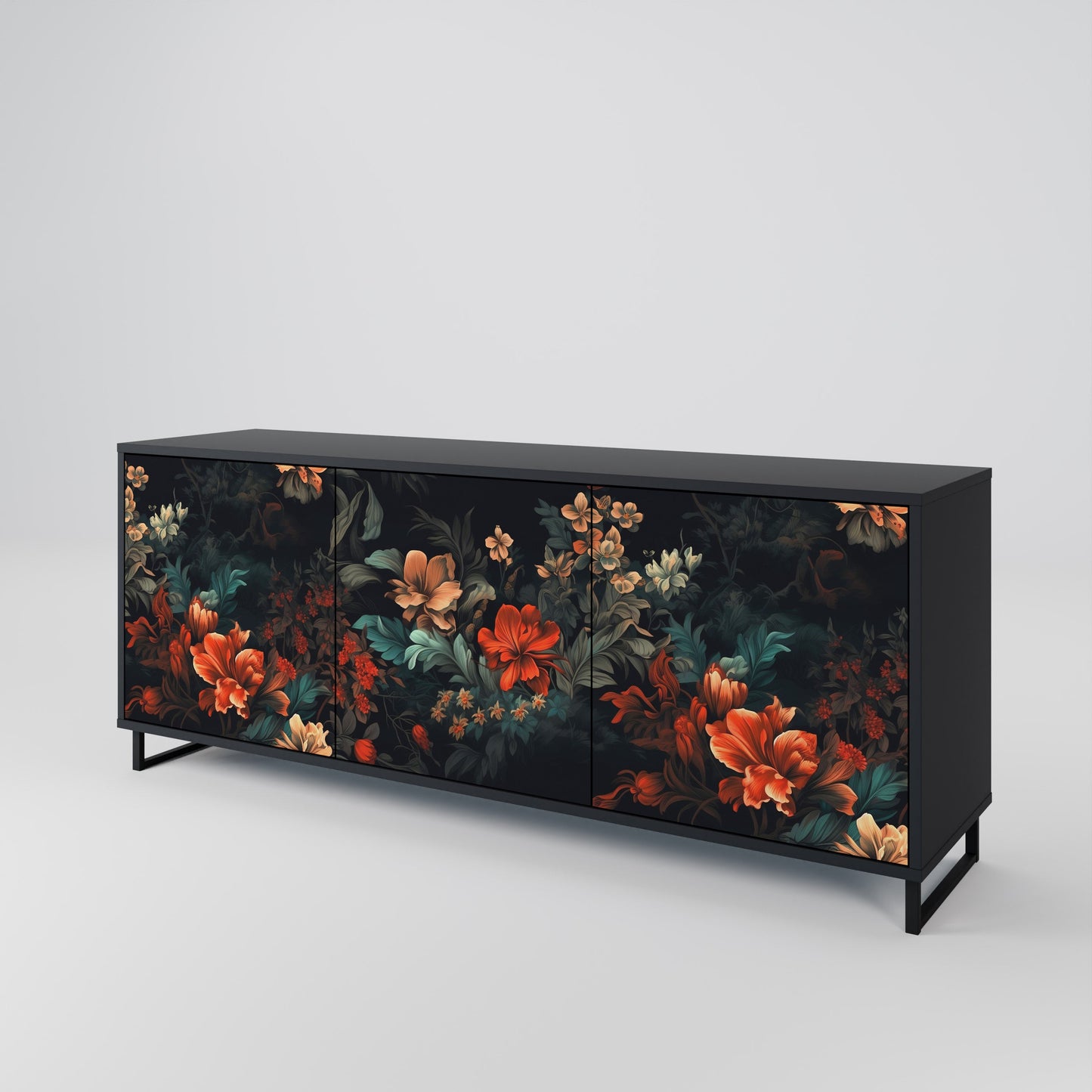 Credenza a 3 ante IMAGINARY BLOSSOM in finitura nera