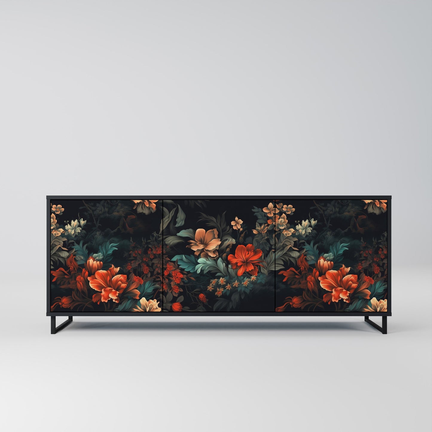 Credenza a 3 ante IMAGINARY BLOSSOM in finitura nera