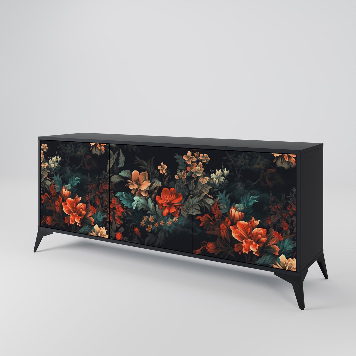 Credenza a 3 ante IMAGINARY BLOSSOM in finitura nera