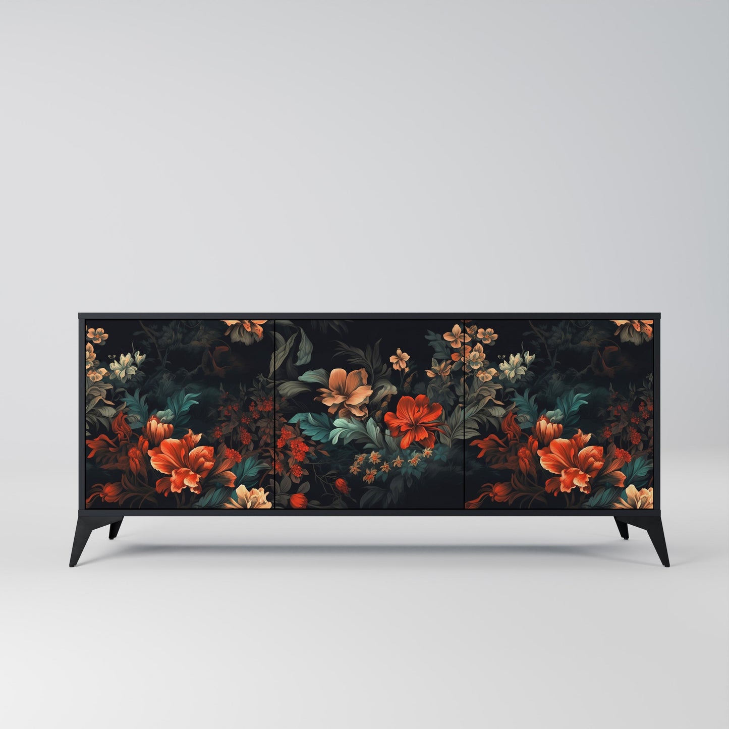 Credenza a 3 ante IMAGINARY BLOSSOM in finitura nera