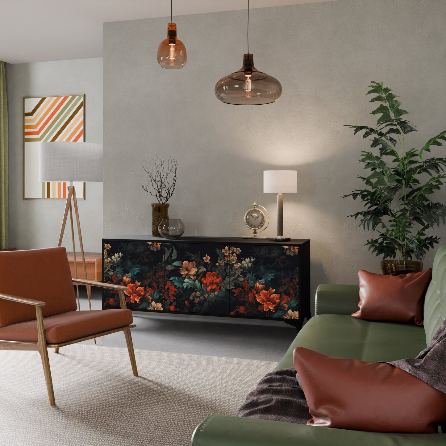 Credenza a 3 ante IMAGINARY BLOSSOM in finitura nera