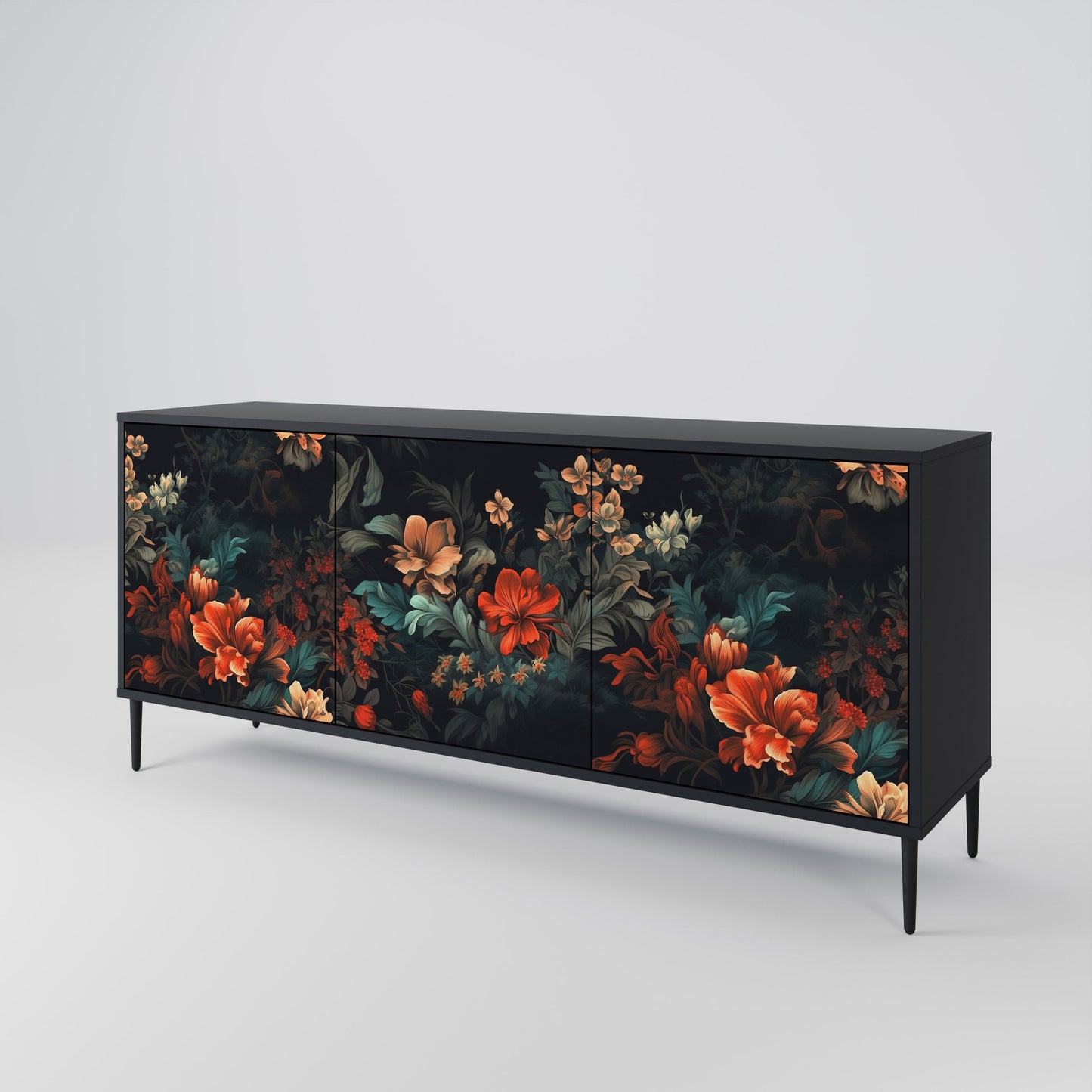 Credenza a 3 ante IMAGINARY BLOSSOM in finitura nera