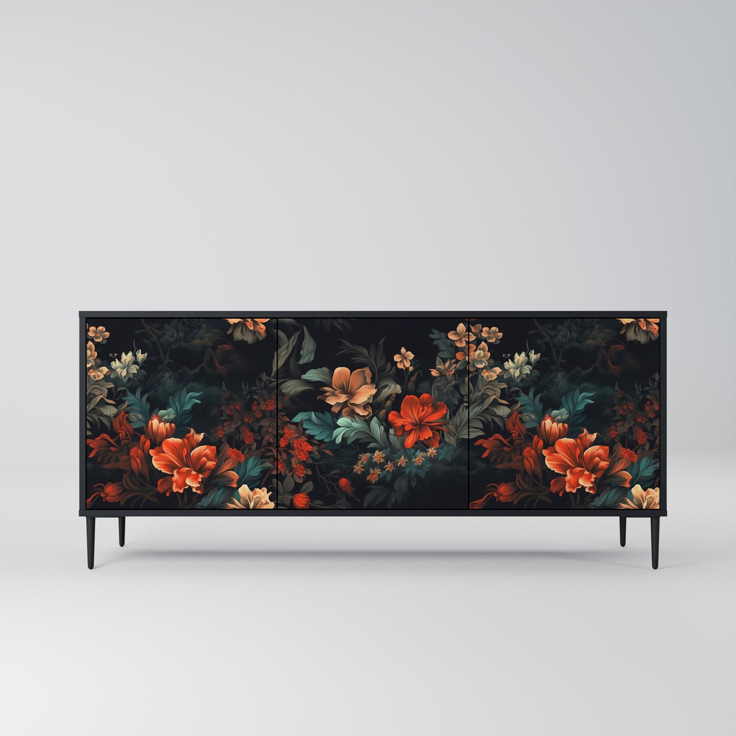 Credenza a 3 ante IMAGINARY BLOSSOM in finitura nera