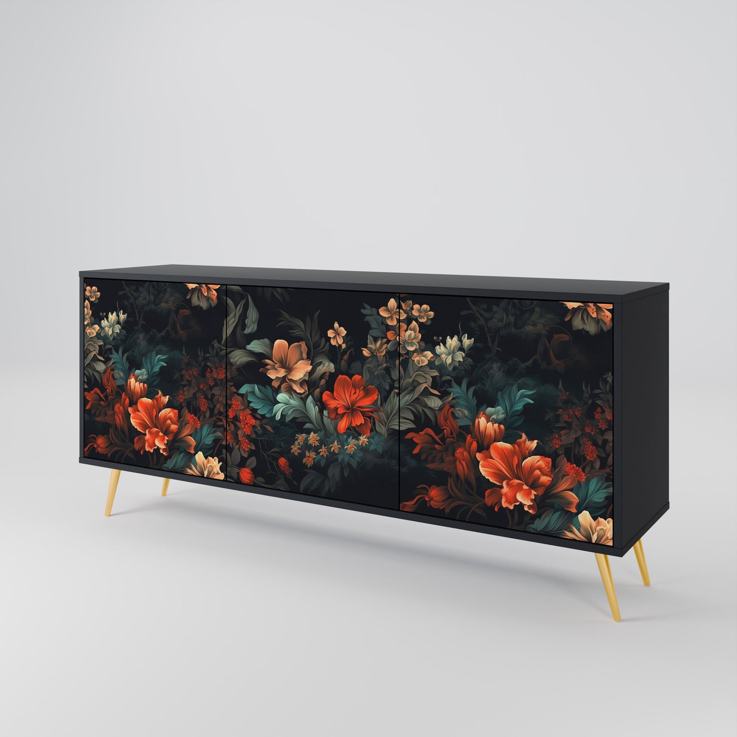 Credenza a 3 ante IMAGINARY BLOSSOM in finitura nera