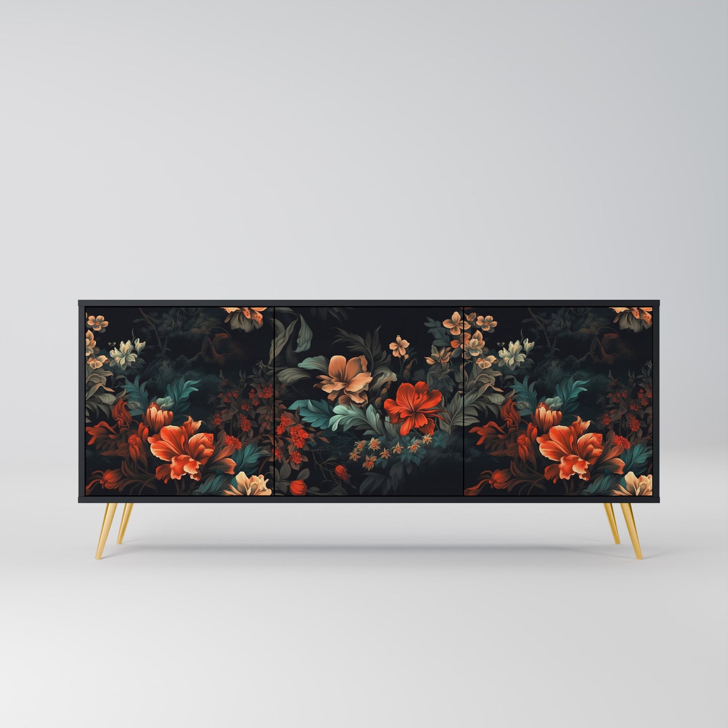 Credenza a 3 ante IMAGINARY BLOSSOM in finitura nera