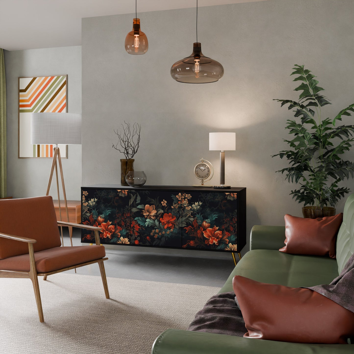Credenza a 3 ante IMAGINARY BLOSSOM in finitura nera