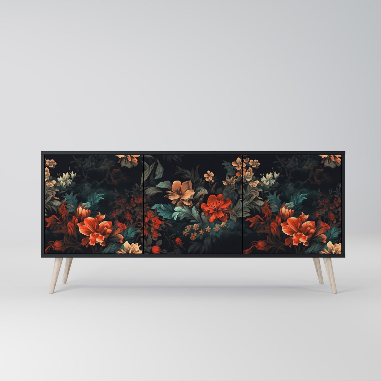 Credenza a 3 ante IMAGINARY BLOSSOM in finitura nera