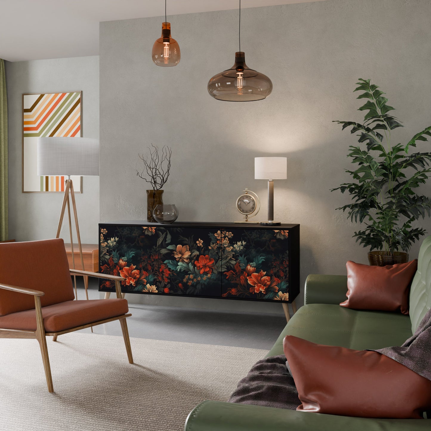 Credenza a 3 ante IMAGINARY BLOSSOM in finitura nera