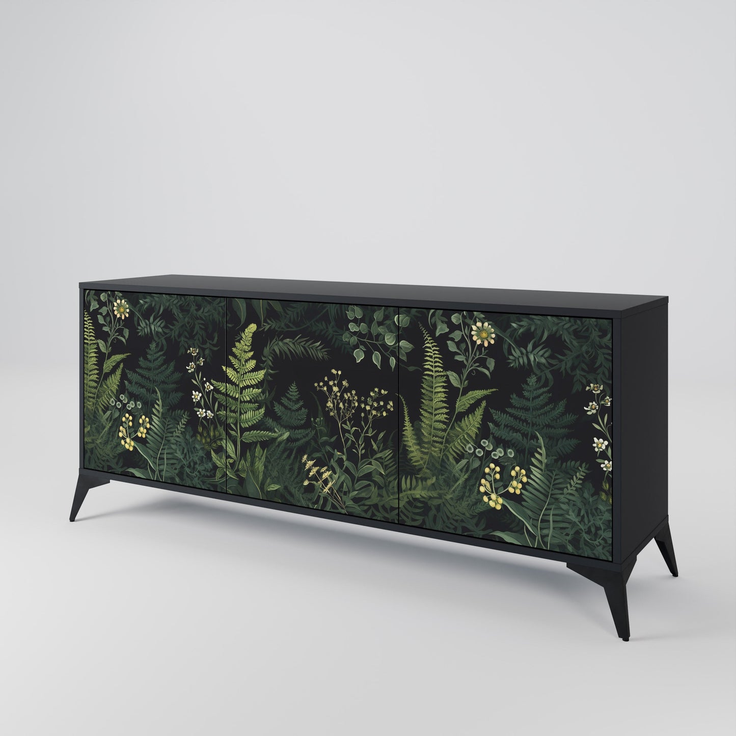 Credenza a 3 ante FERN FLOWERS in finitura nera