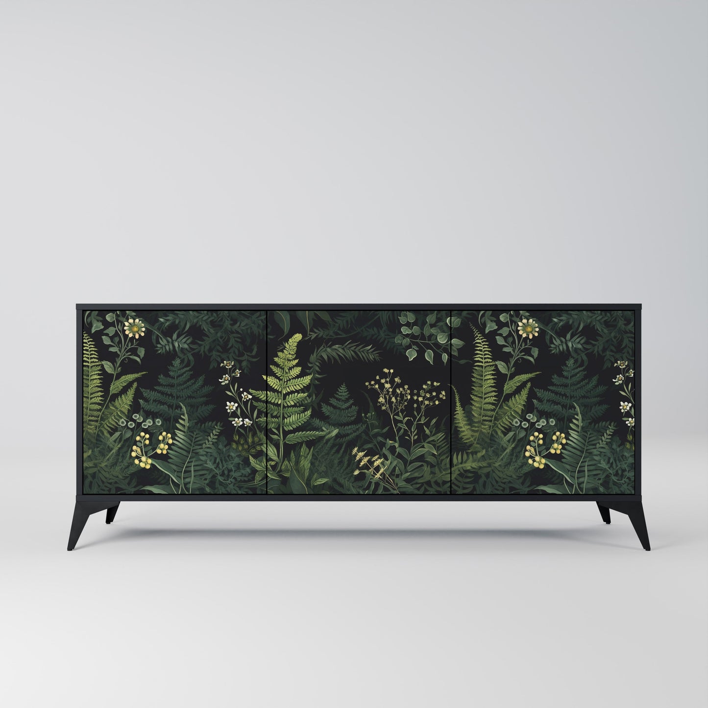 Credenza a 3 ante FERN FLOWERS in finitura nera