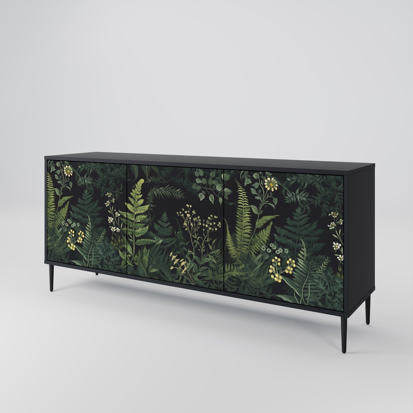 Credenza a 3 ante FERN FLOWERS in finitura nera