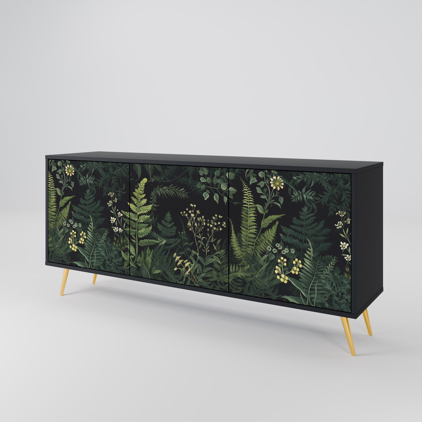 Credenza a 3 ante FERN FLOWERS in finitura nera
