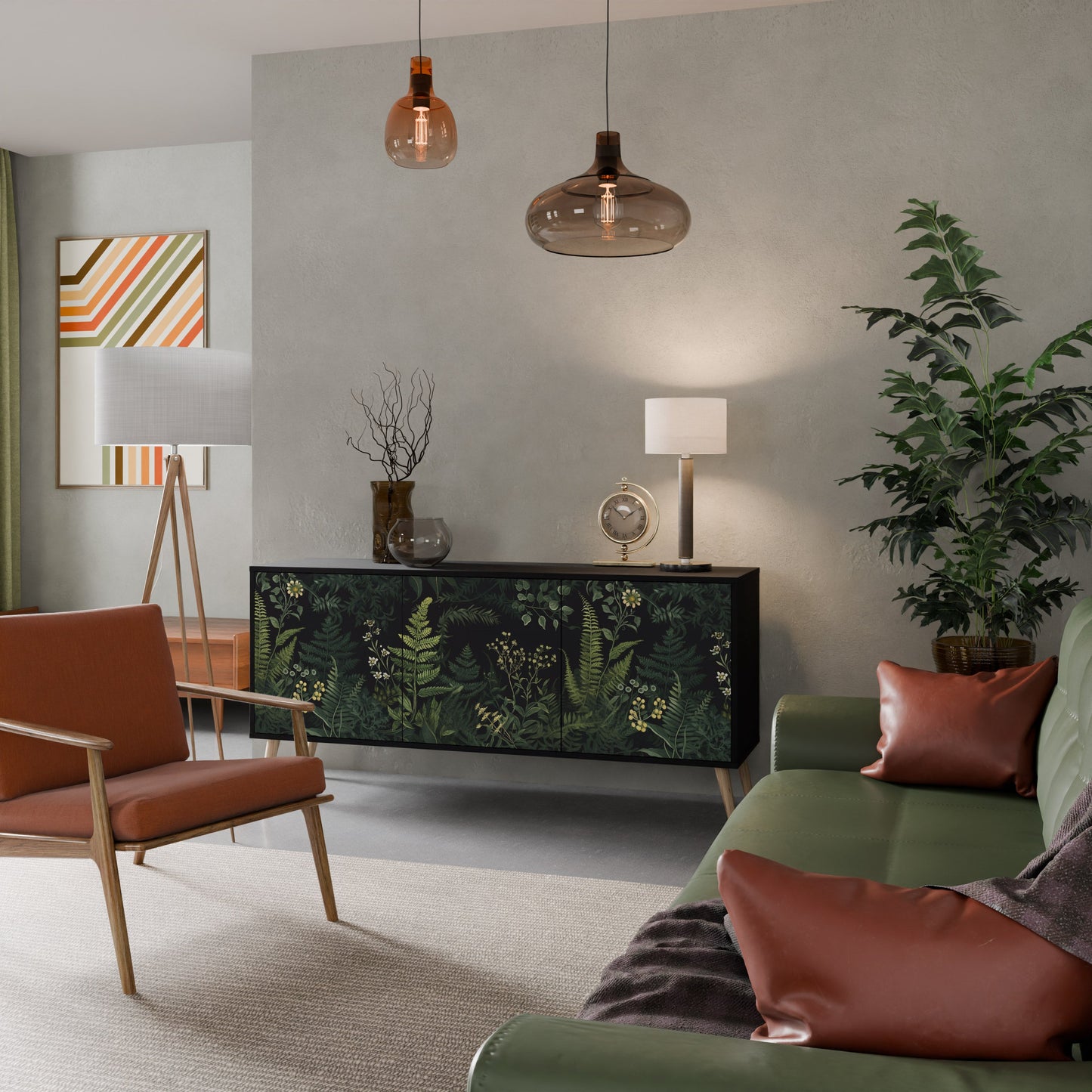 Credenza a 3 ante FERN FLOWERS in finitura nera