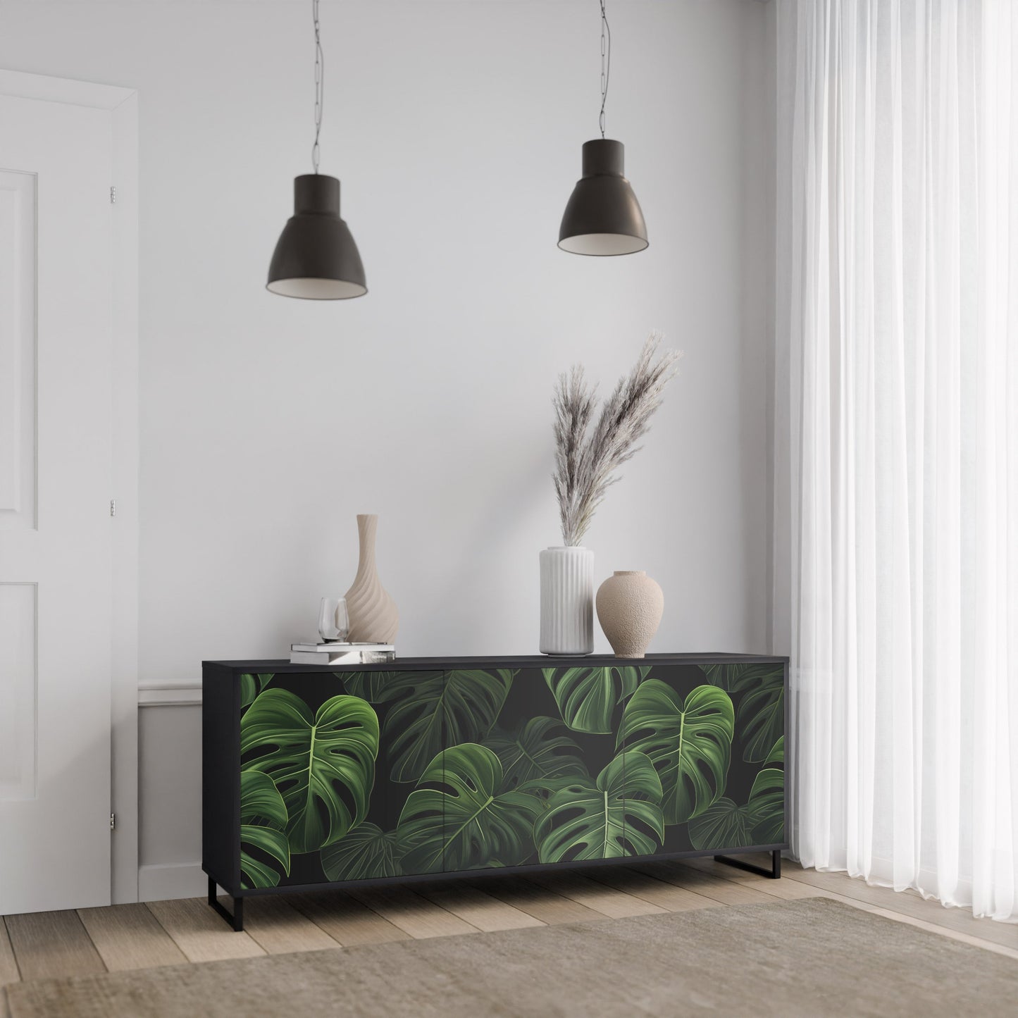 Credenza INFINITE MONSTERA a 3 ante in finitura nera