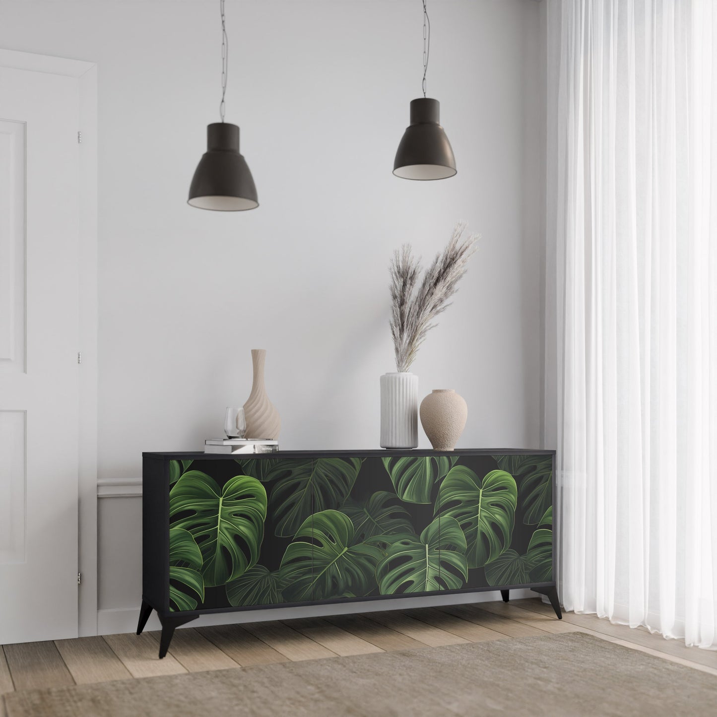 Credenza INFINITE MONSTERA a 3 ante in finitura nera