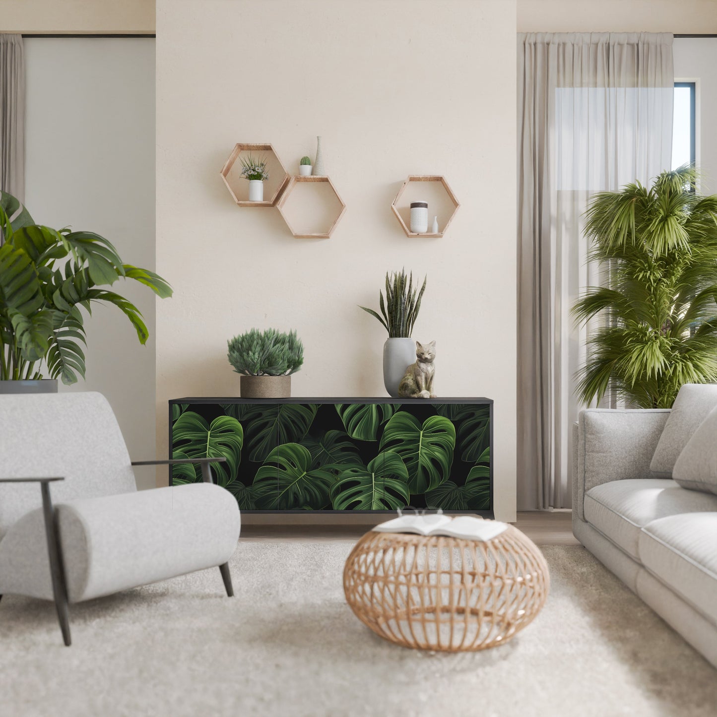 Credenza INFINITE MONSTERA a 3 ante in finitura nera