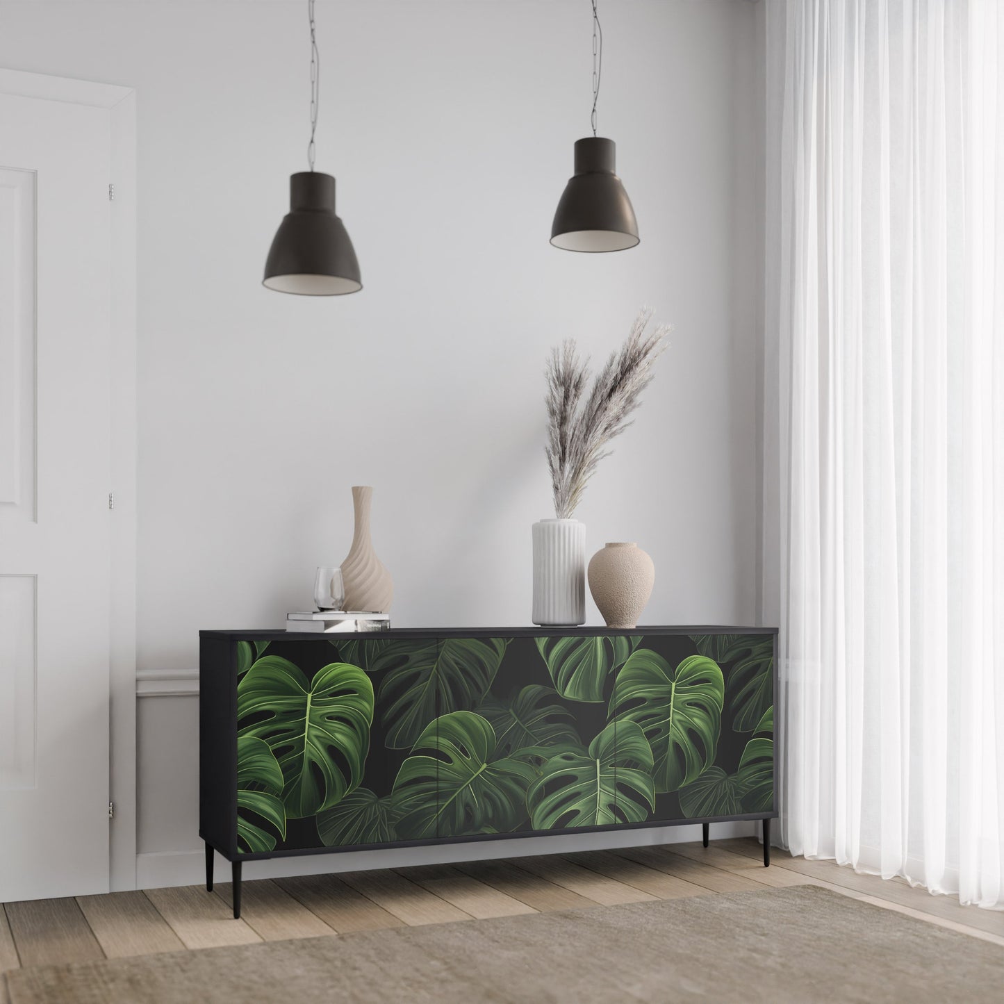 Credenza INFINITE MONSTERA a 3 ante in finitura nera