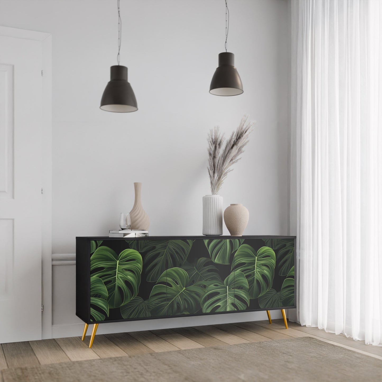 Credenza INFINITE MONSTERA a 3 ante in finitura nera