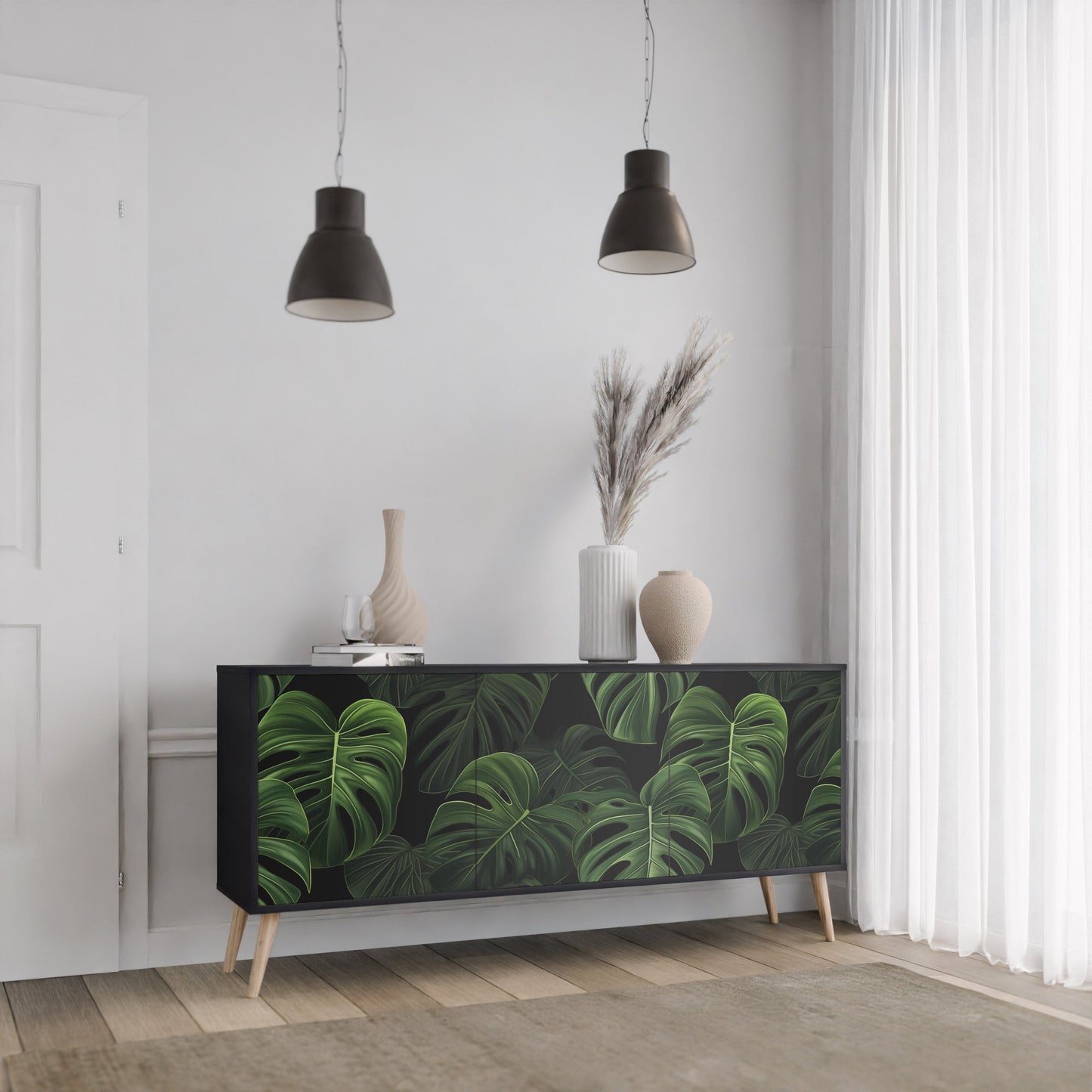 Credenza INFINITE MONSTERA a 3 ante in finitura nera
