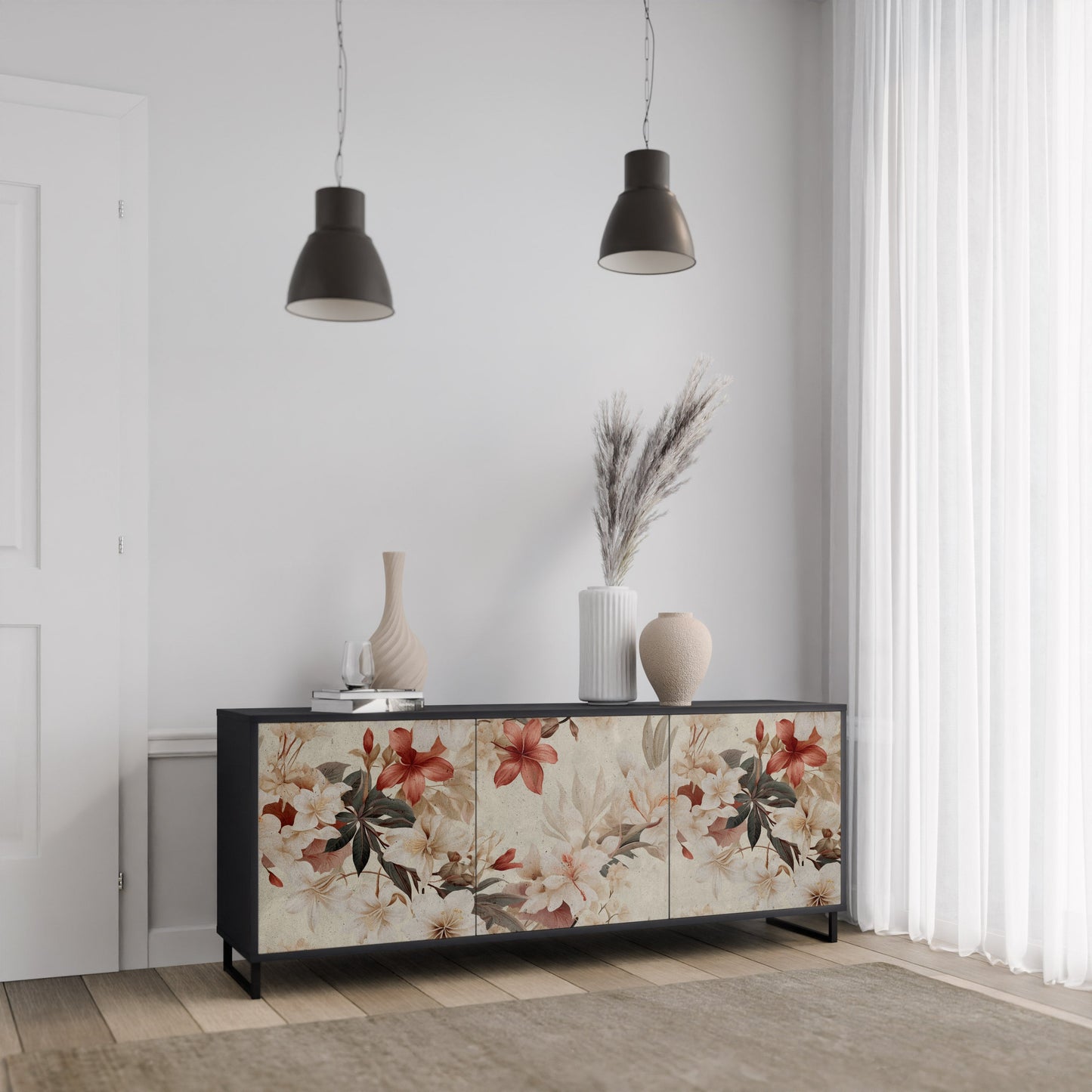 Credenza a 3 ante PETAL HARMONY in finitura nera