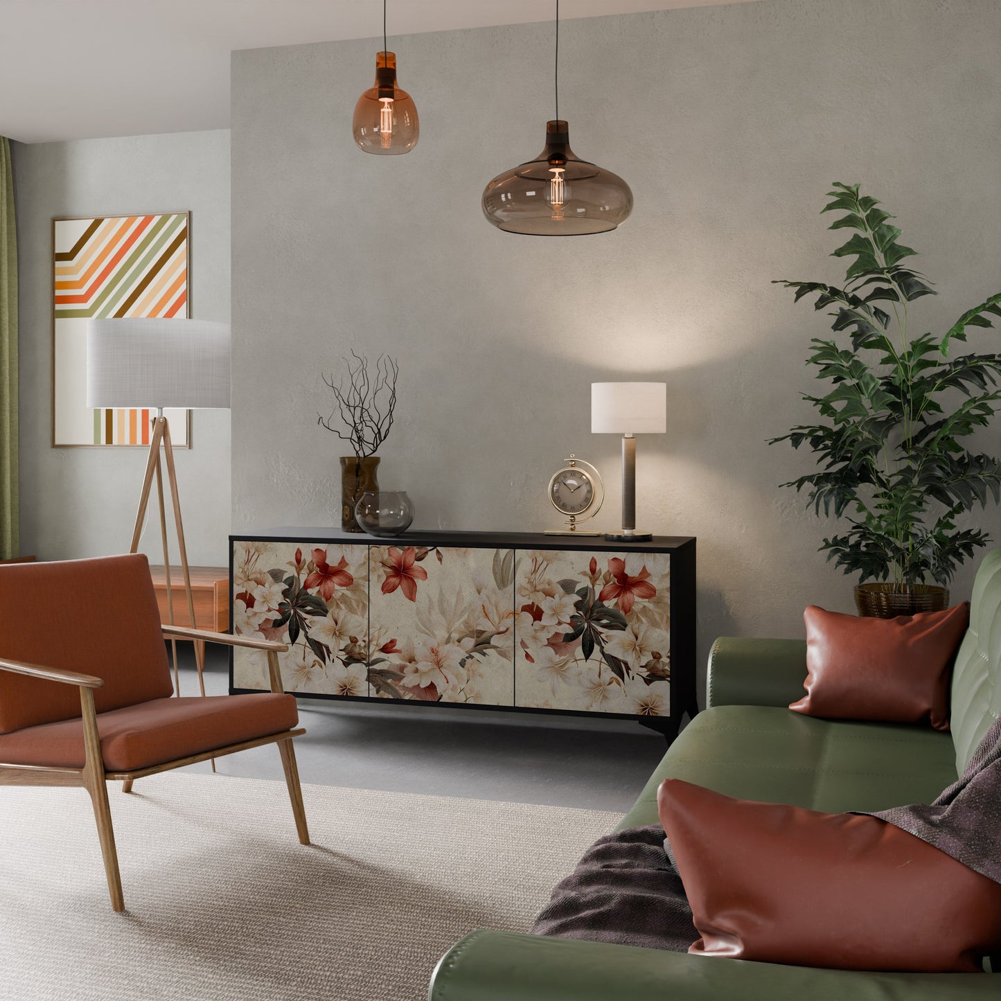 Credenza a 3 ante PETAL HARMONY in finitura nera