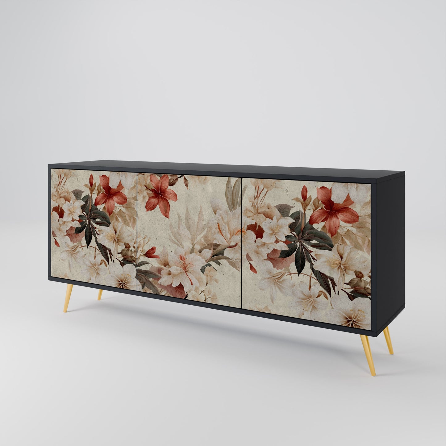 Credenza a 3 ante PETAL HARMONY in finitura nera