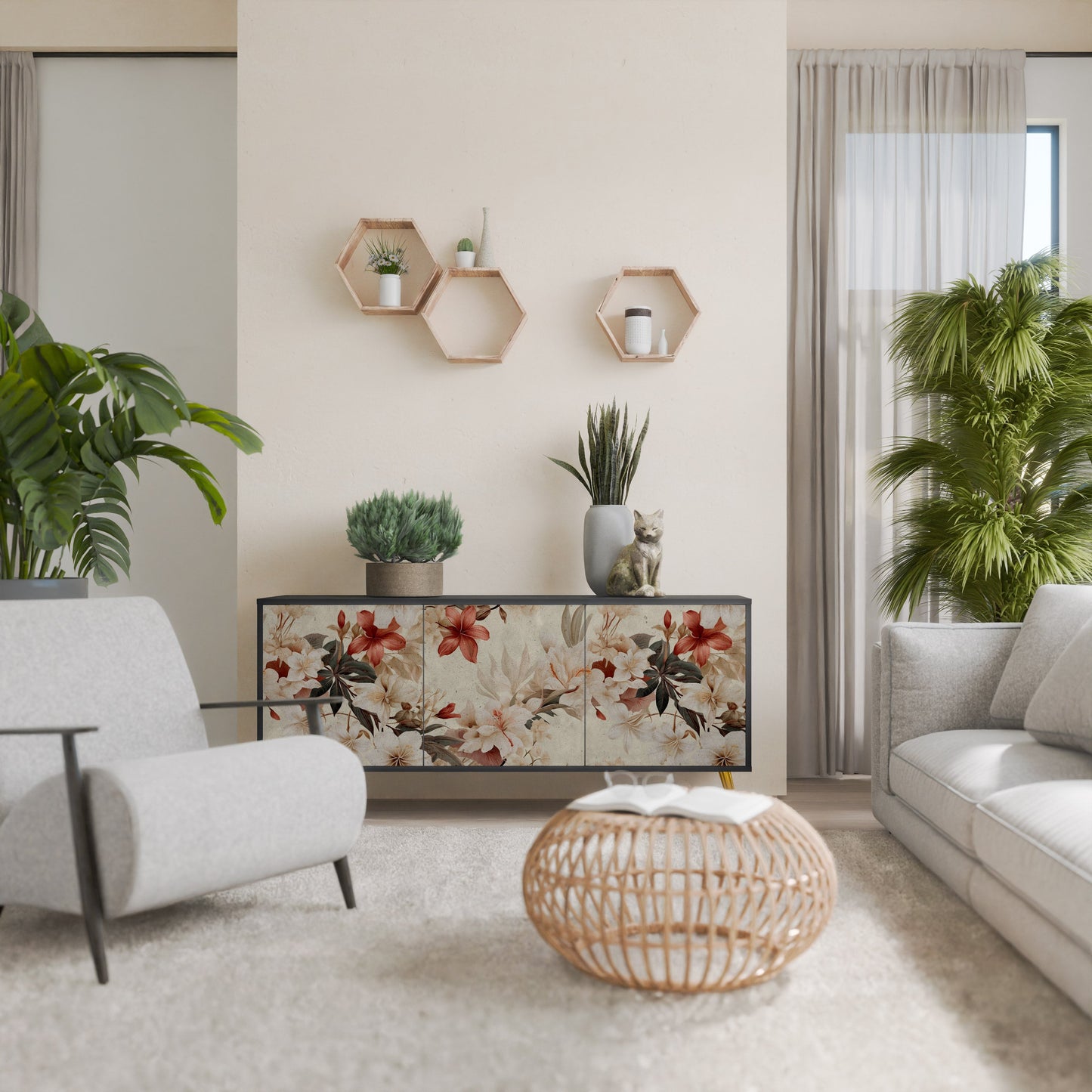 Credenza a 3 ante PETAL HARMONY in finitura nera