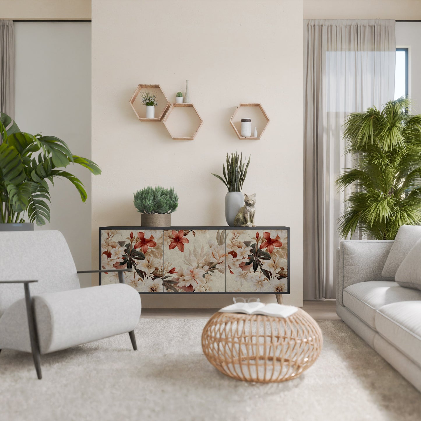 Credenza a 3 ante PETAL HARMONY in finitura nera