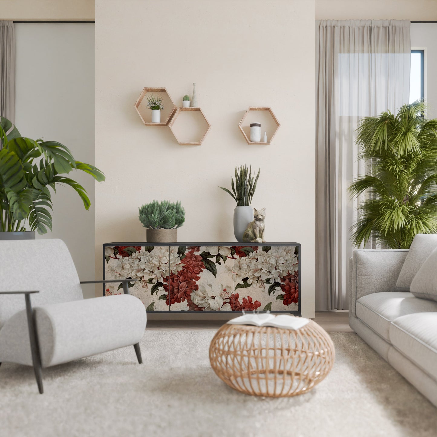 Credenza a 3 ante EPHEMERAL DAYS in finitura nera