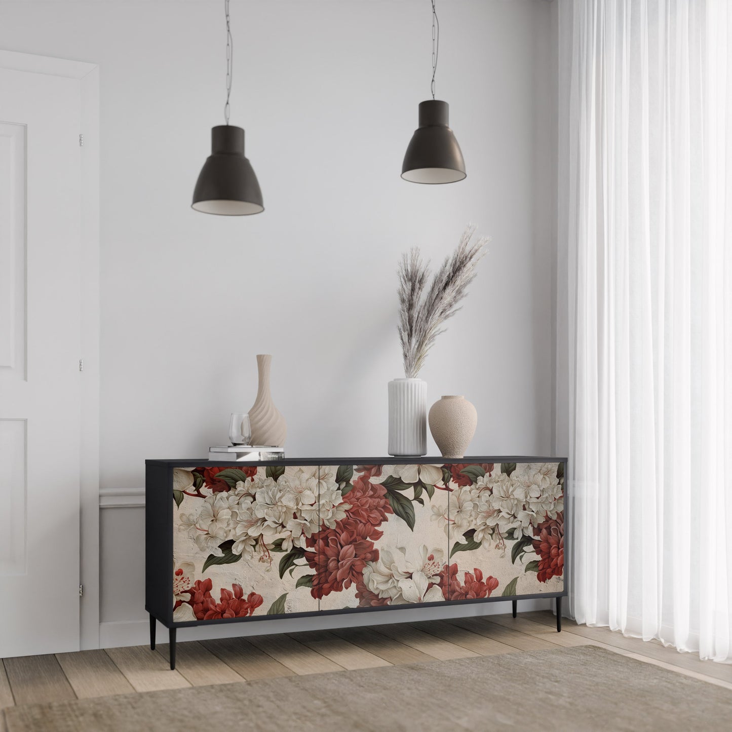 Credenza a 3 ante EPHEMERAL DAYS in finitura nera