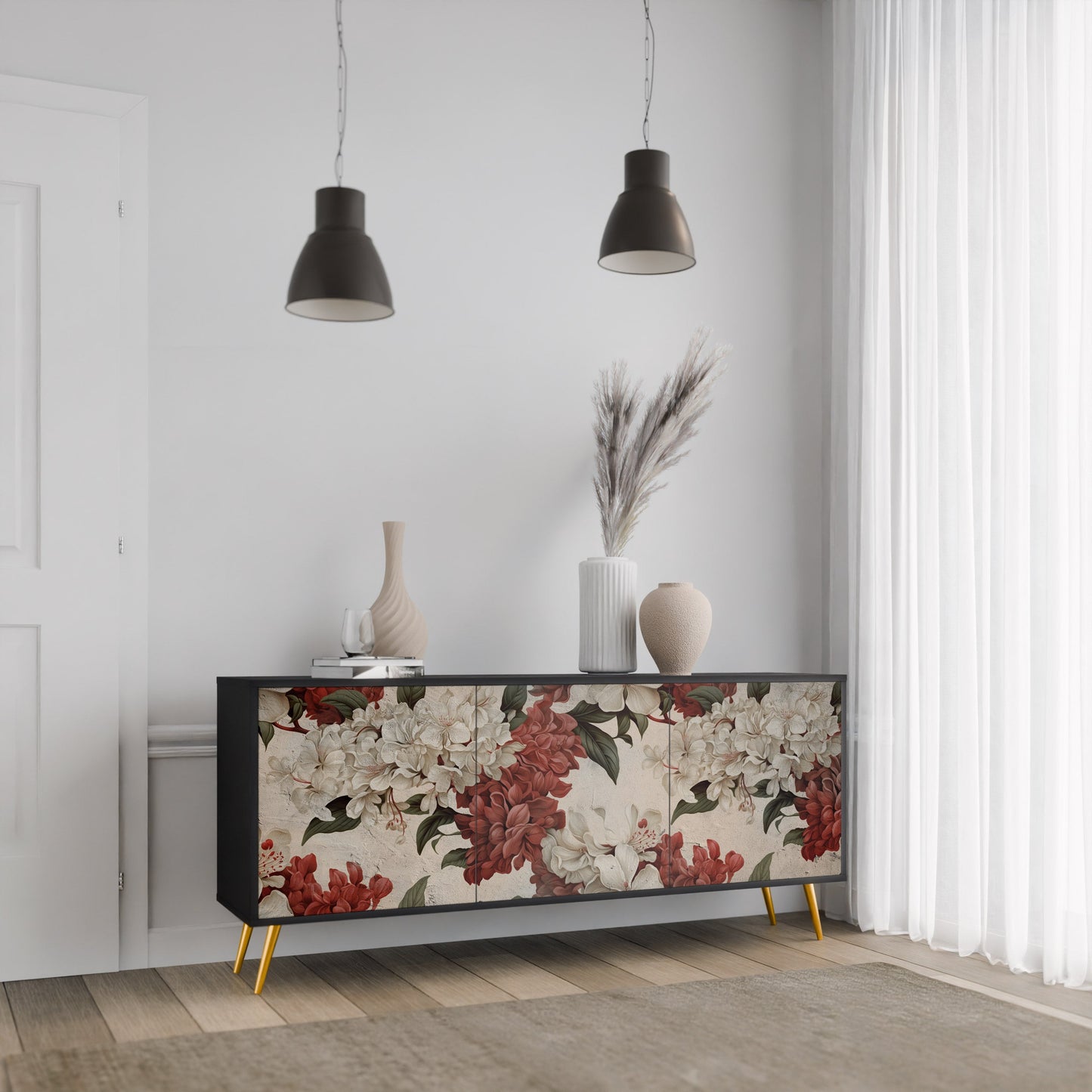 Credenza a 3 ante EPHEMERAL DAYS in finitura nera