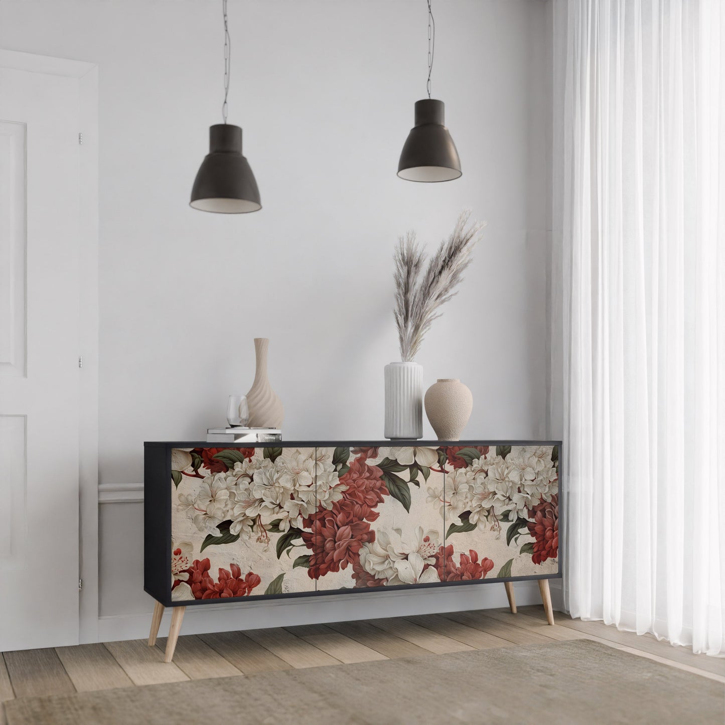 Credenza a 3 ante EPHEMERAL DAYS in finitura nera