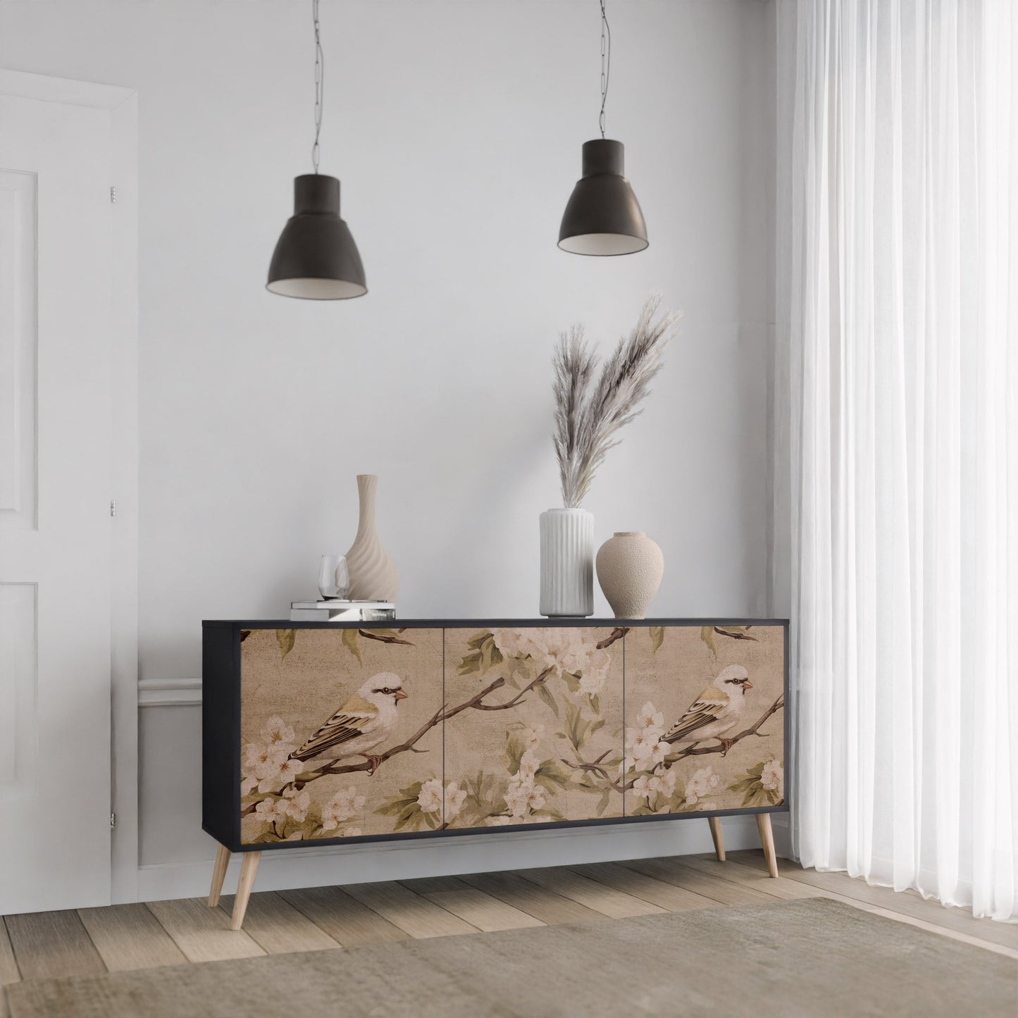 Credenza PETAL DISTINGUISH a 3 ante in finitura nera