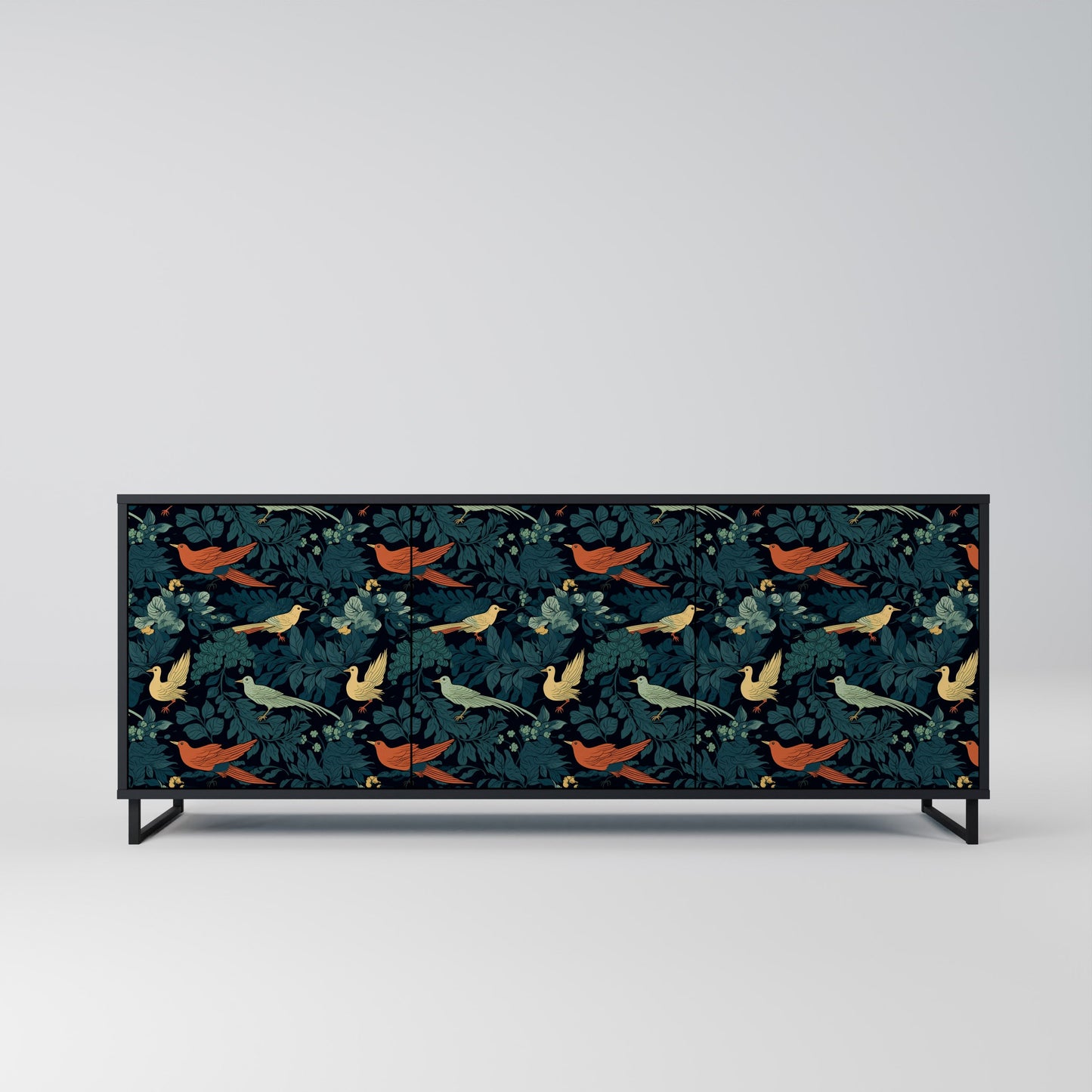 Credenza a 3 ante FOWL ORNAMENT in finitura nera
