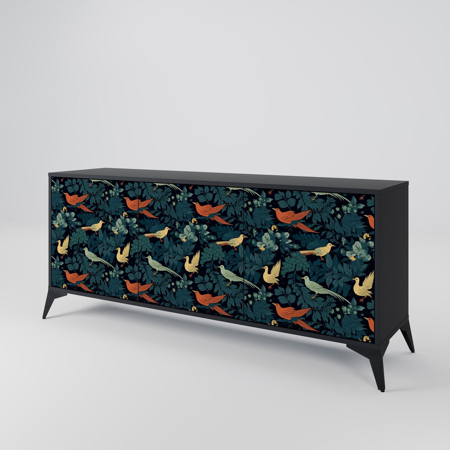 Credenza a 3 ante FOWL ORNAMENT in finitura nera