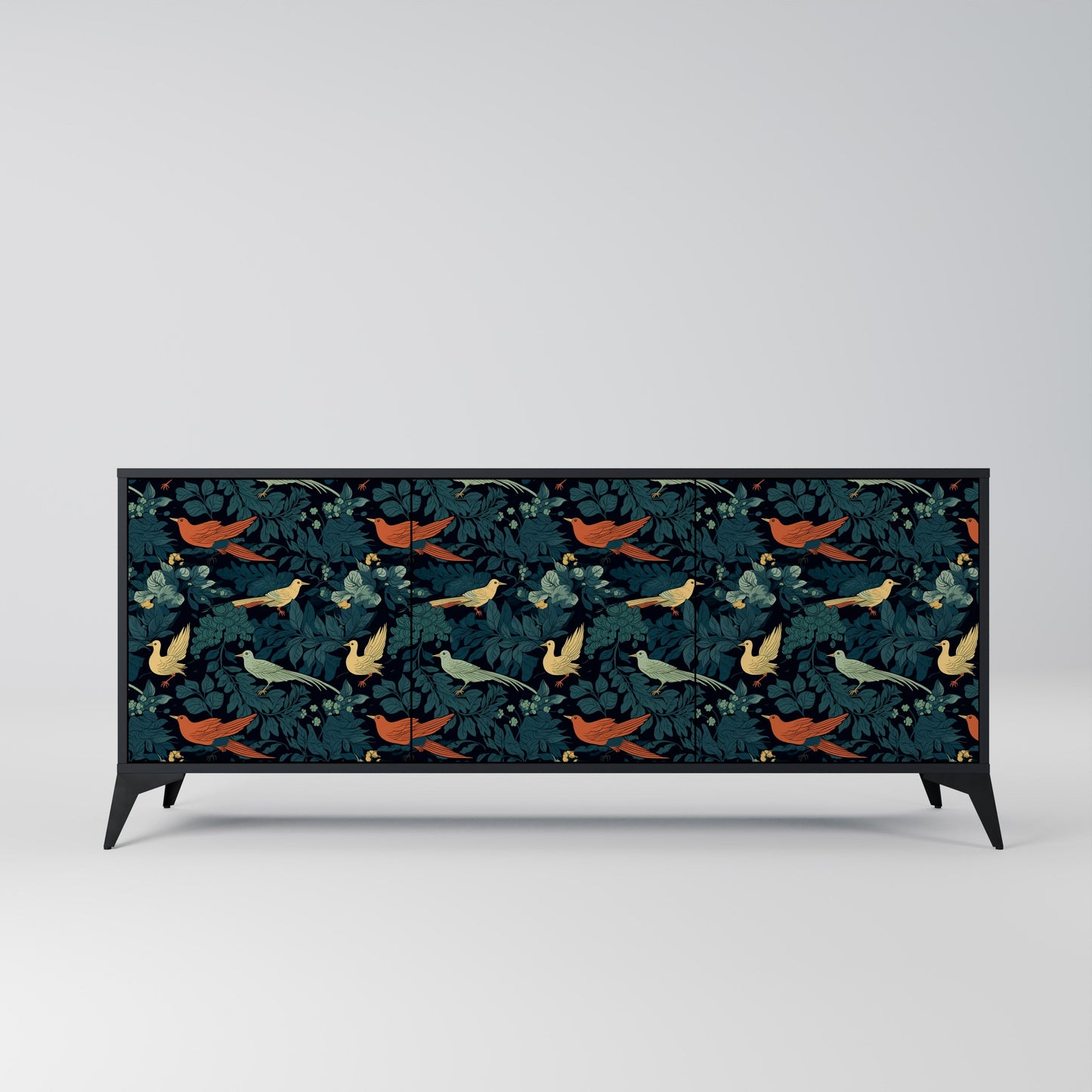 Credenza a 3 ante FOWL ORNAMENT in finitura nera