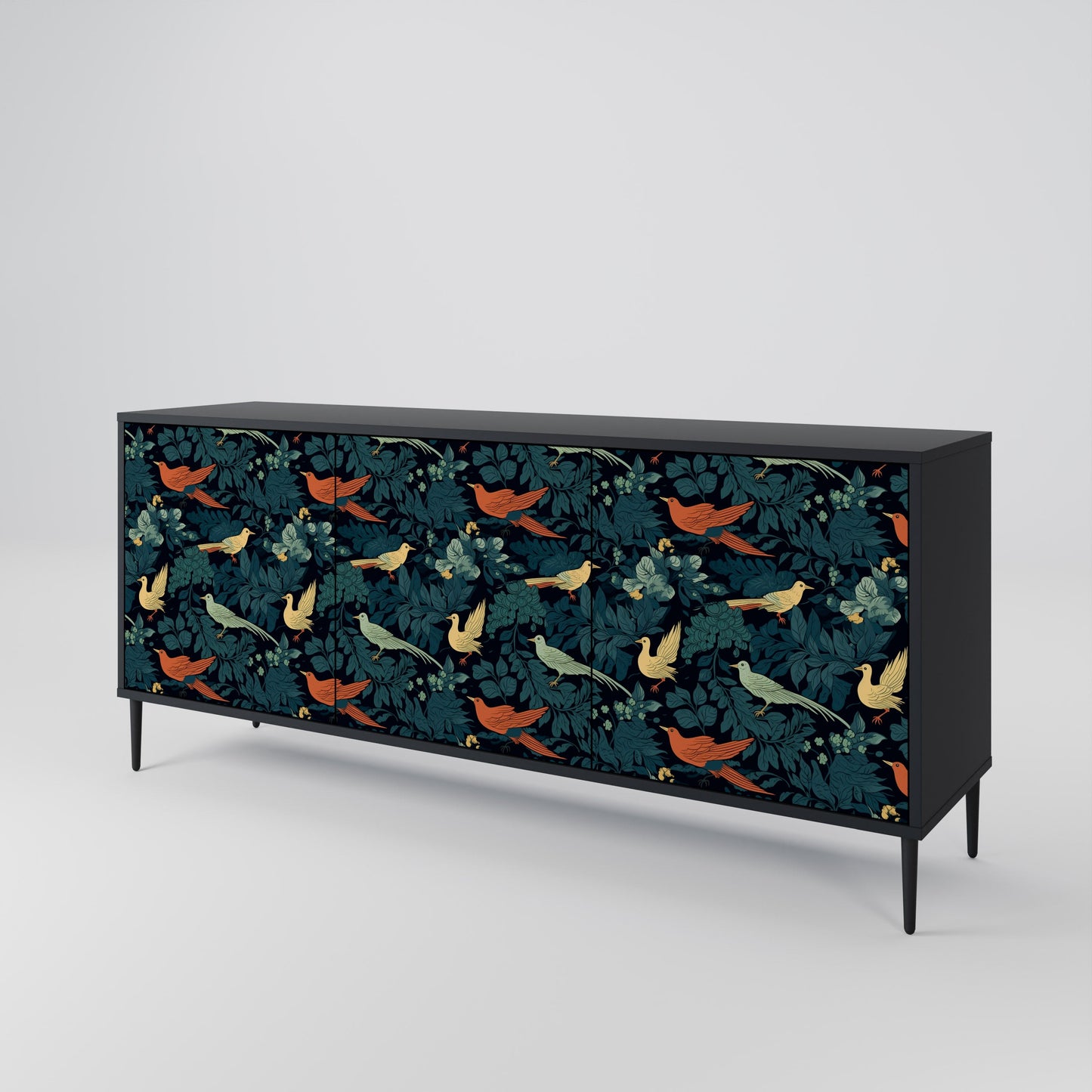 Credenza a 3 ante FOWL ORNAMENT in finitura nera