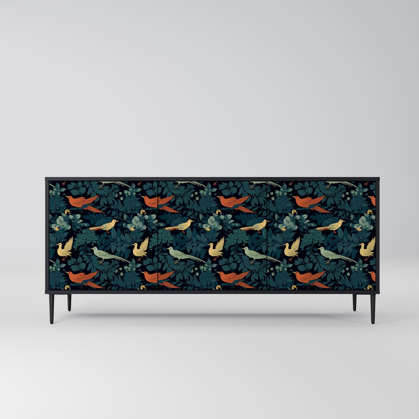Credenza a 3 ante FOWL ORNAMENT in finitura nera