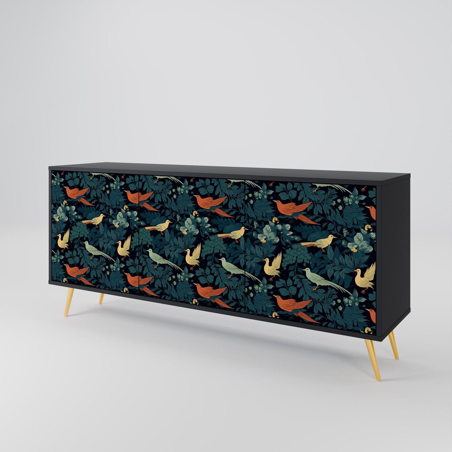 Credenza a 3 ante FOWL ORNAMENT in finitura nera