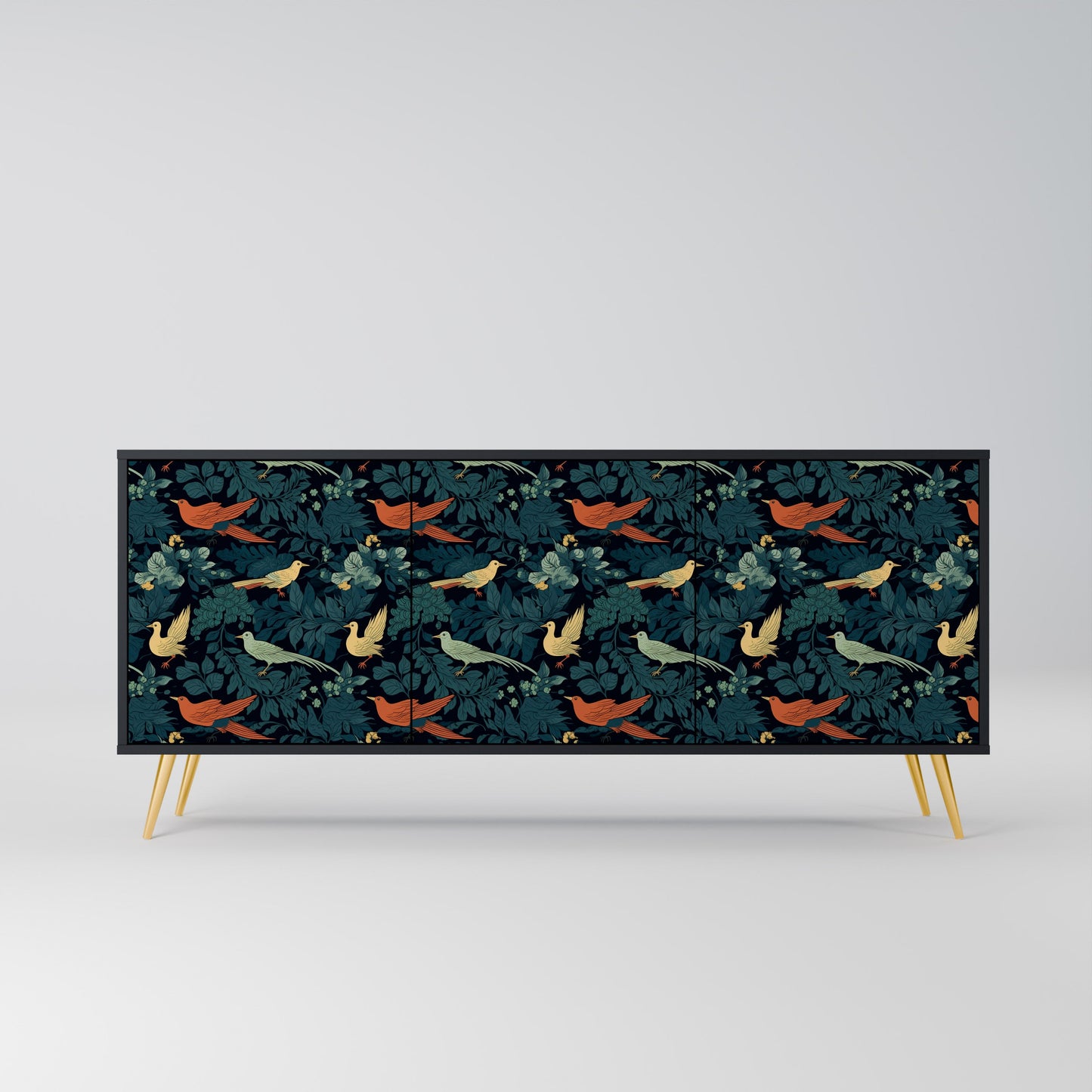 Credenza a 3 ante FOWL ORNAMENT in finitura nera