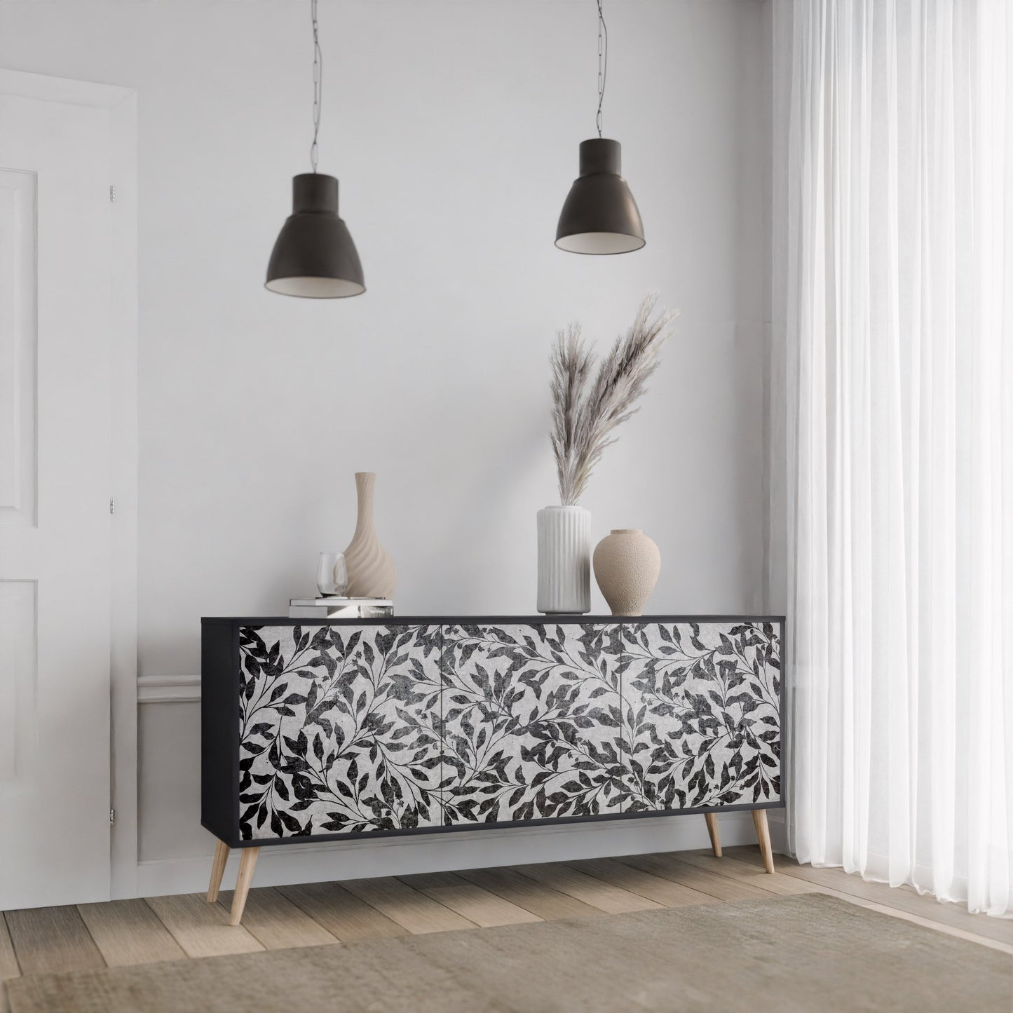 Credenza CHARCOAL SPROUT a 3 ante con finitura nera