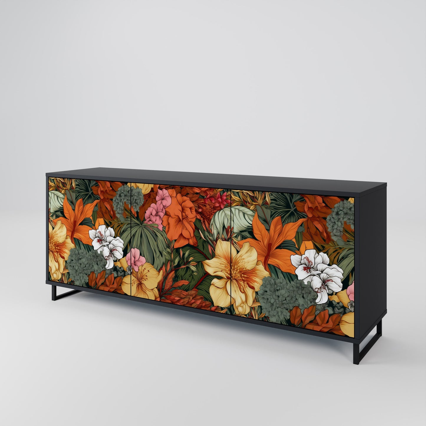 Credenza RADIANT FLORA a 3 ante in finitura nera