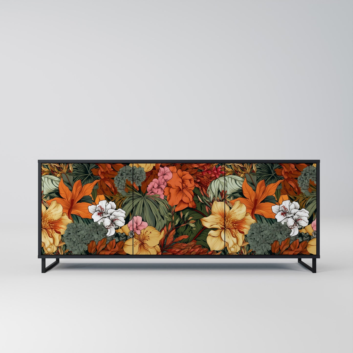 Credenza RADIANT FLORA a 3 ante in finitura nera
