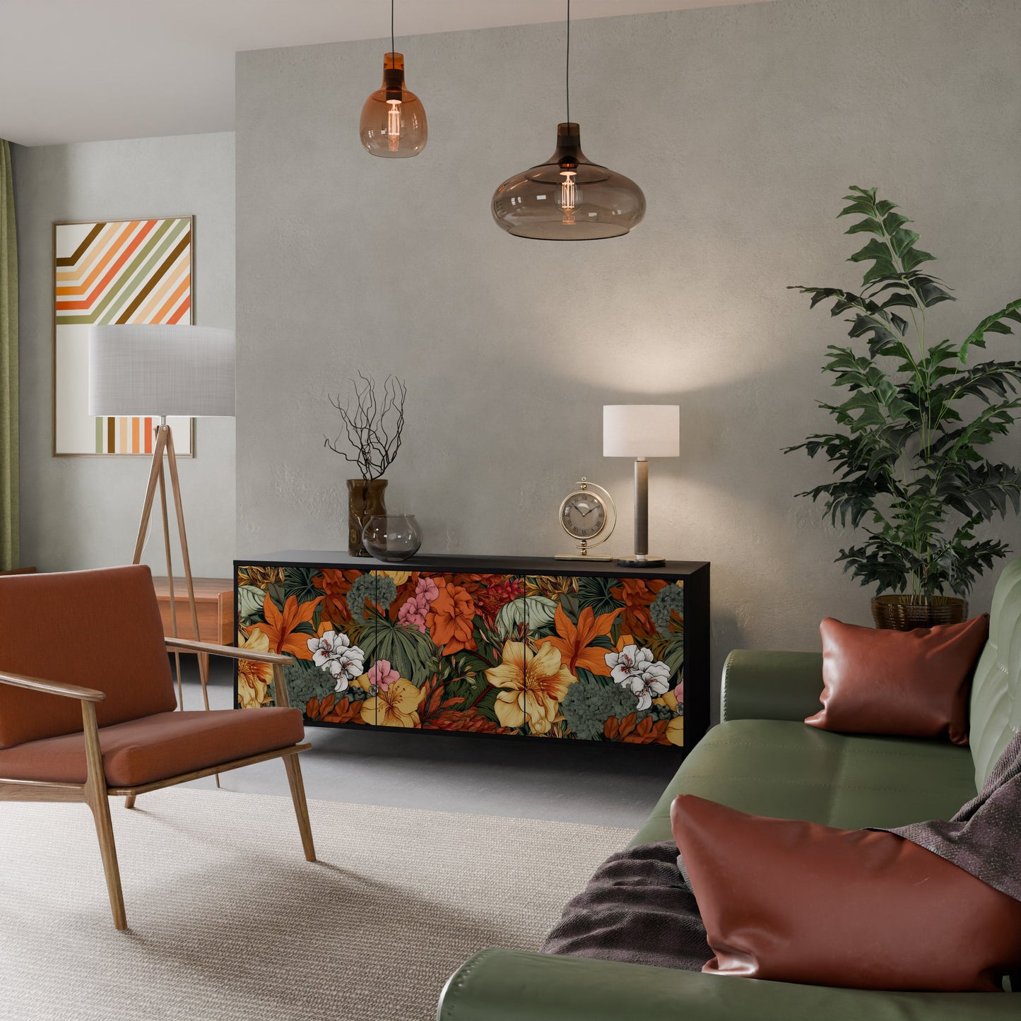 Credenza RADIANT FLORA a 3 ante in finitura nera